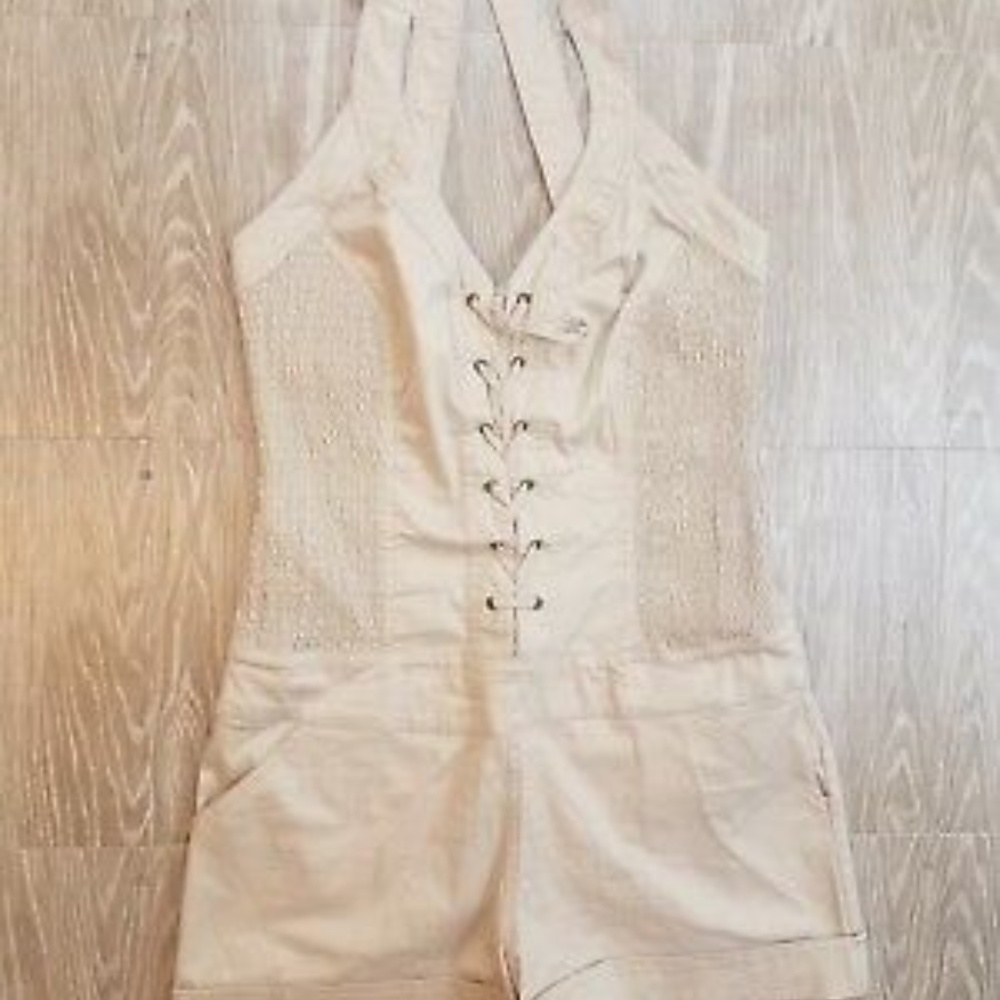 Tan Halter Lace-up Romper